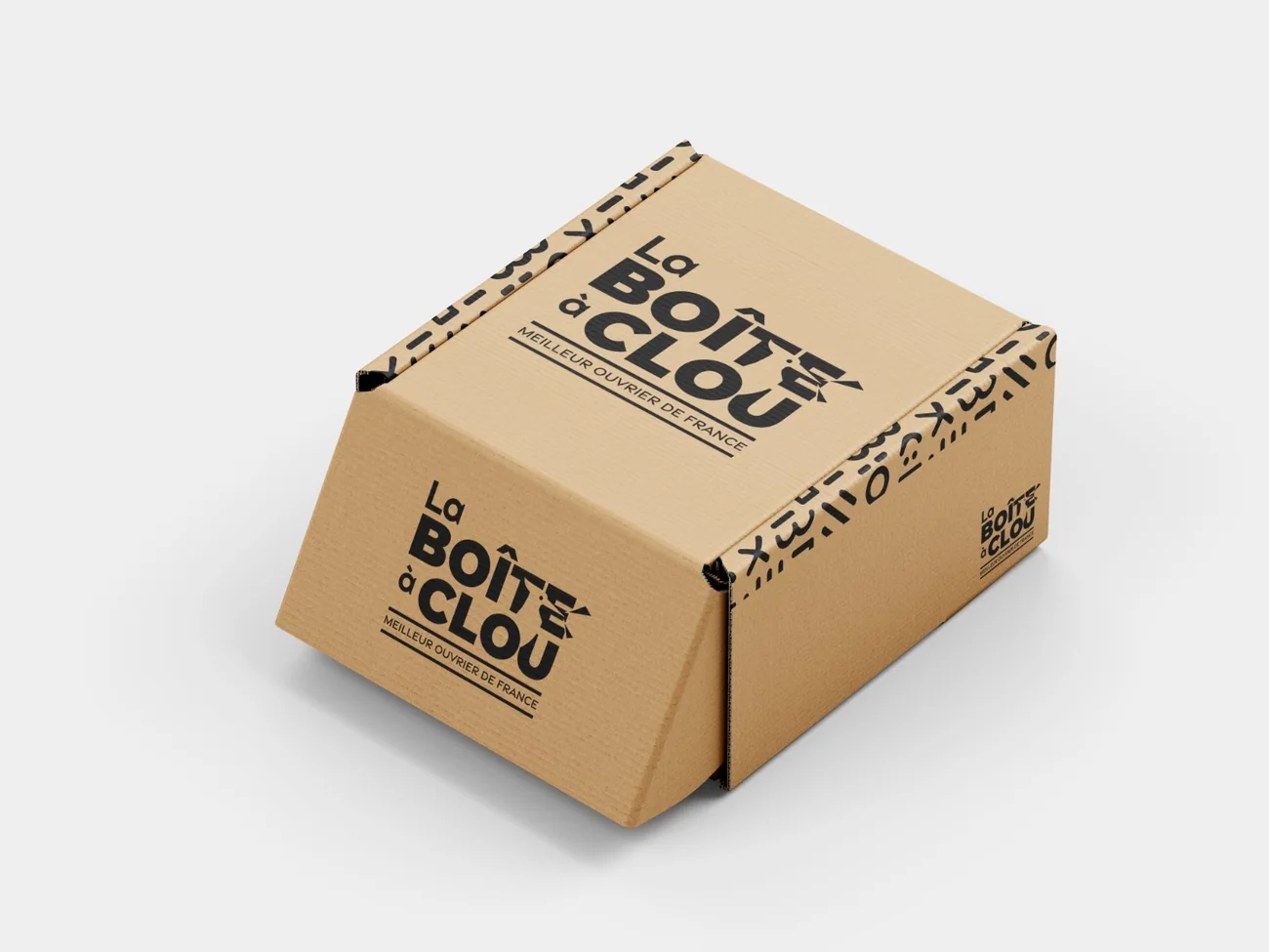 Carton d'expédition kraft imprimé du logo La Boîte à Clou en une seule couleur
